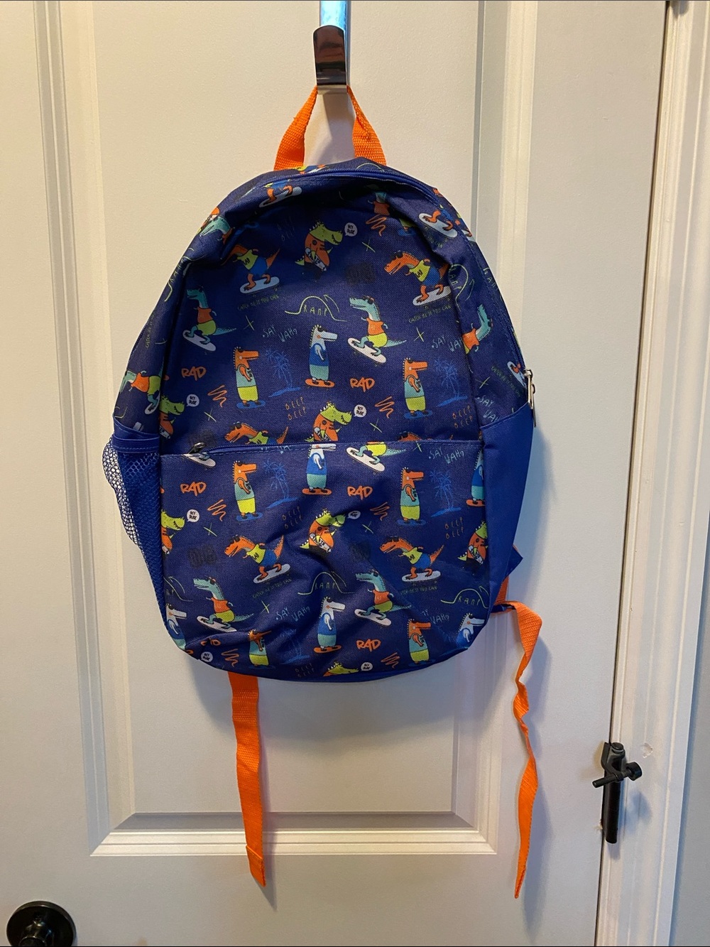 Kids Blue Skate Dog Print Backpack with Orange Accents